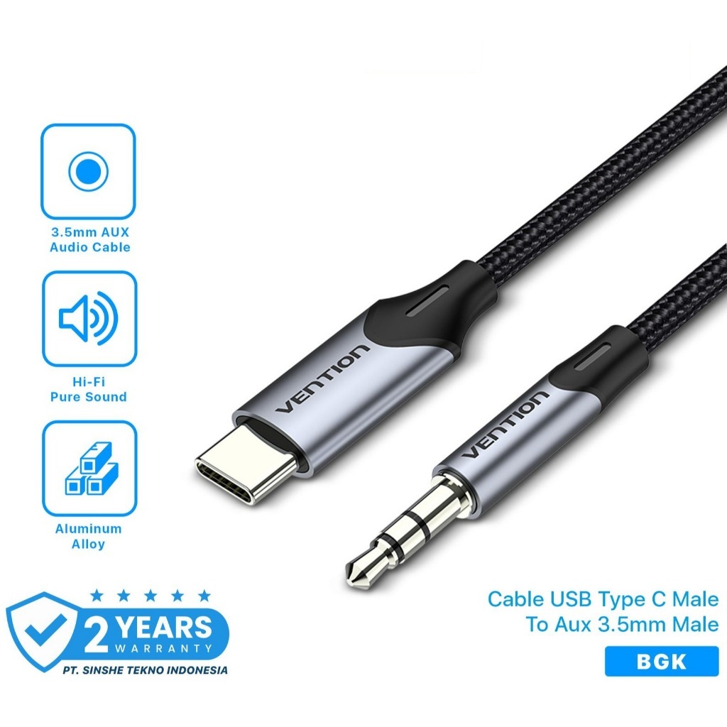 Vention Kabel Usb Type C to Aux 3.5mm Male Gray Accessories Wire Metal - BGK Grey