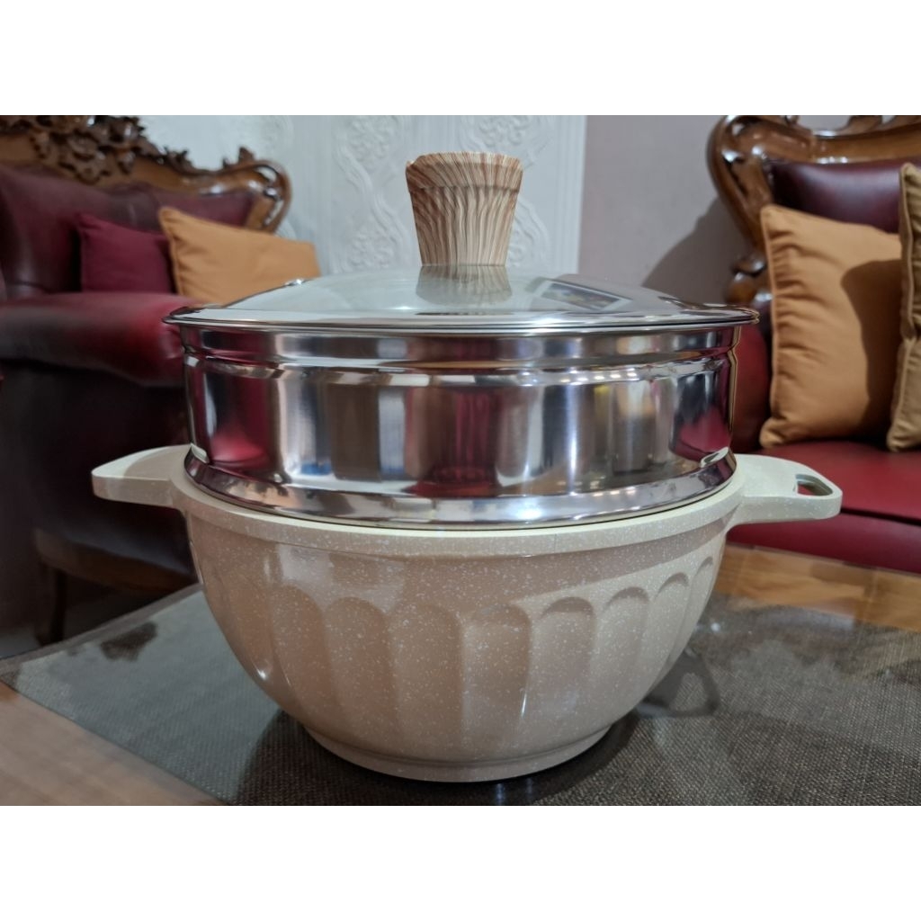 New Pero Braciano Casserole 24cm with Steamer | Warna Creamy