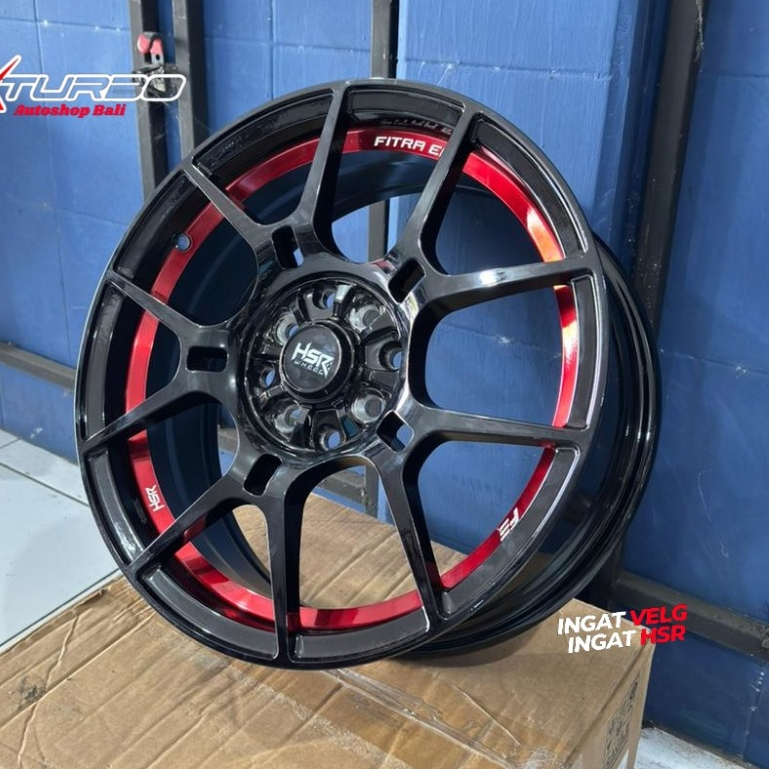Velg Mobil HSR FE06 R16 Baut 4 Original Terbaru Hitam List Merah Untuk Brio Jazz Yaris Agya Dll