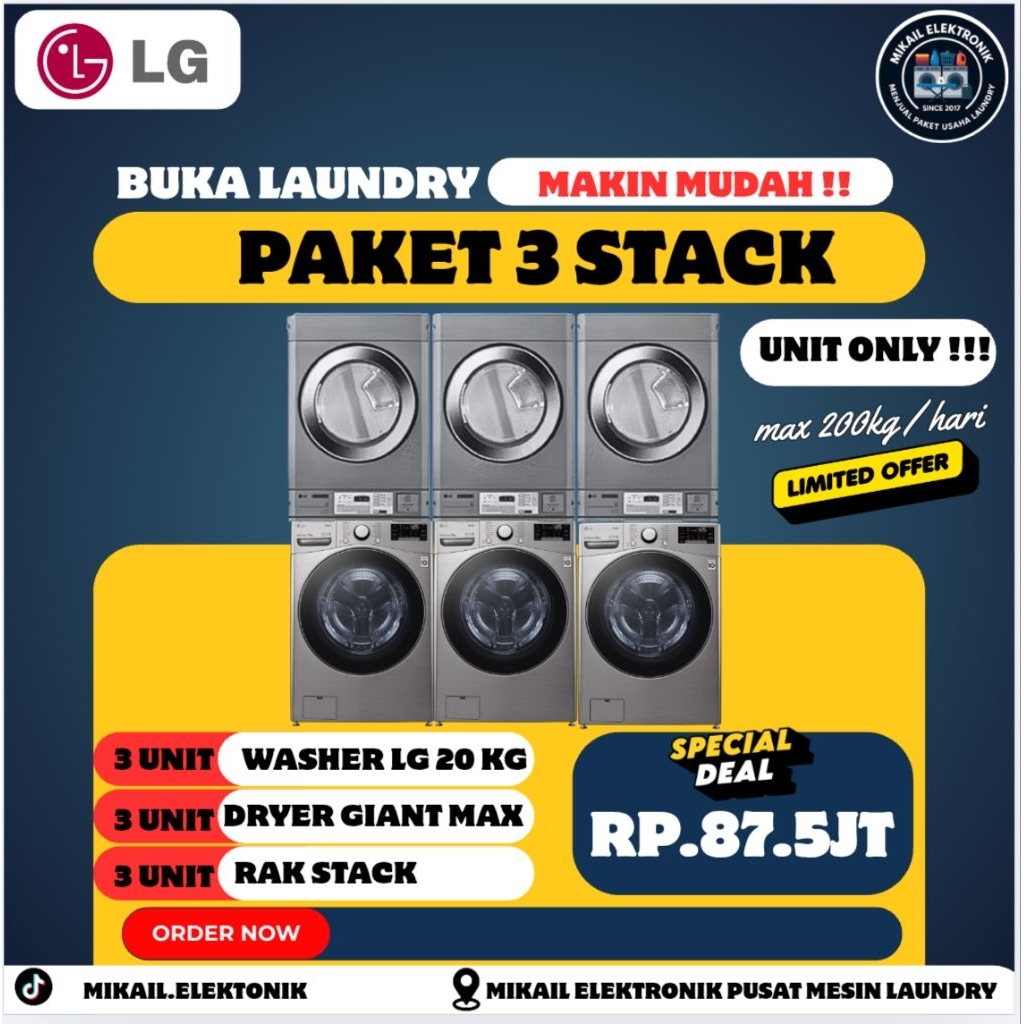 MESIN LAUNDRY  WASHER LG 20 KG DRYER LG GIANT MAX COMMERCIAL UNIT ONLY