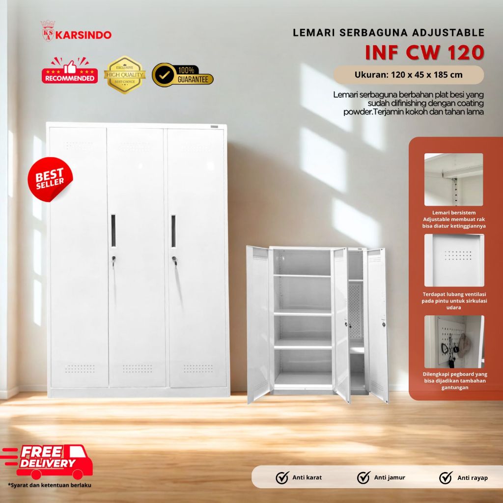 Karsindo Lemari Alat Kebersihan Lemari Alat Kebersihan 3 Pintu Lemari Janitor Premium CW120