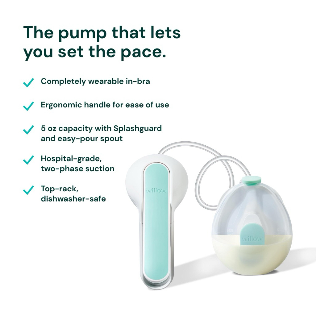 Willow Wave Wearable Manual Breast Pump – Fit Bra, Soft Silicone 24mm Flange Ergonomic Handle