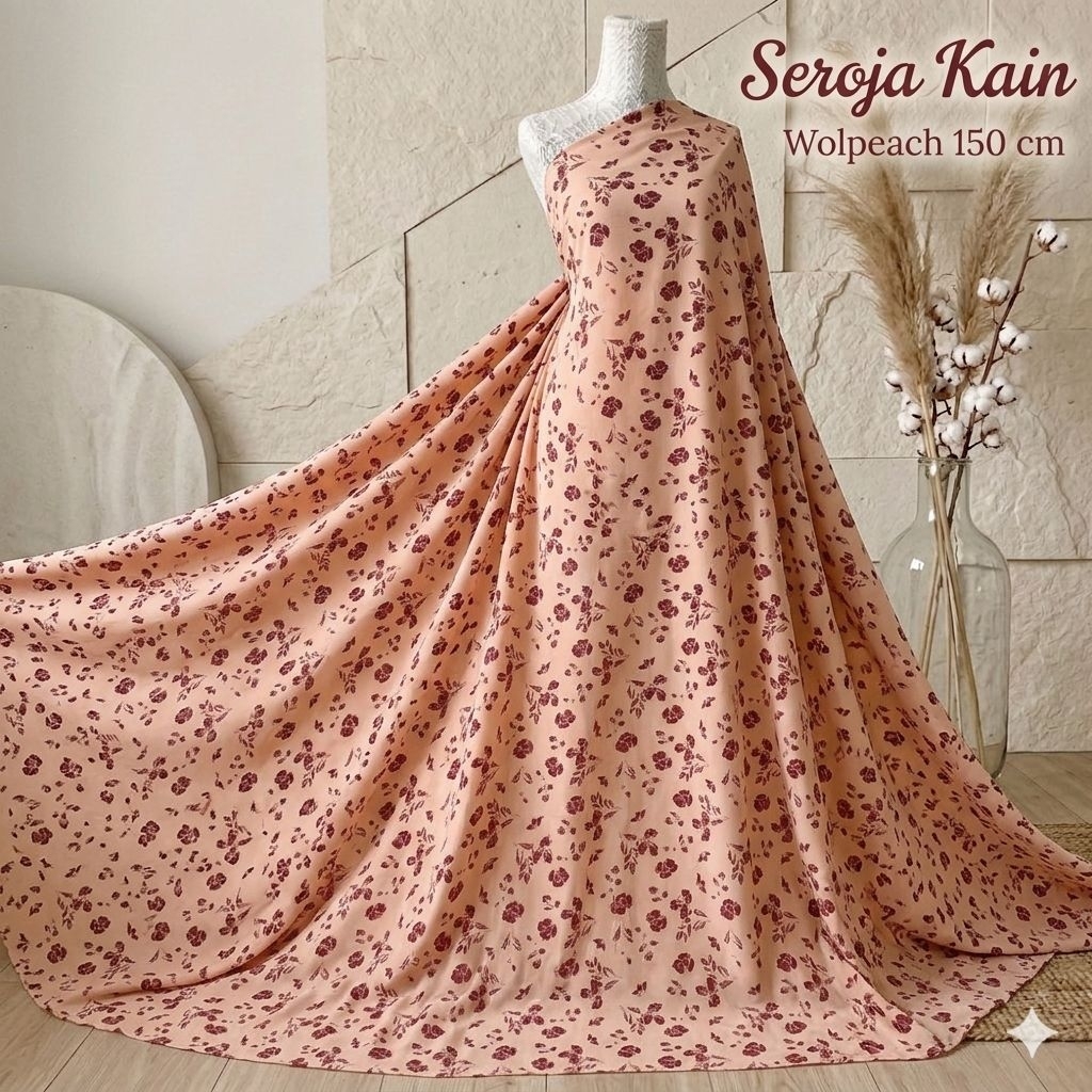 Kain Wolpeach / Wolfis Motif Bunga Mawar Kecil Gradasi - Bahan Gamis & Jilbab Persetengah Meter Aj