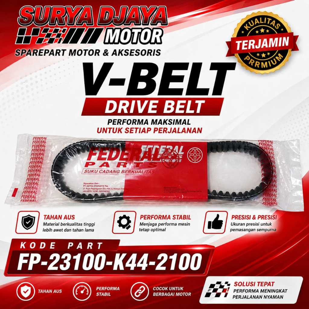 V BELT FP-23100-K44-2100  FEDERAL ORIGINAL Vanbelt Vanbel V belt V-belt BEAT ESP, BEAT POP ESP Murah