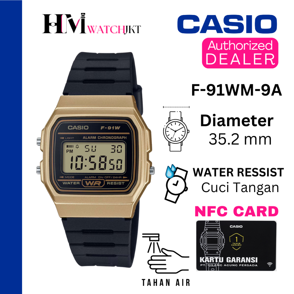 CASIO F-91WM-9ADF Jam Tangan Pria Original Digital Karet Vintage Sport Antiair F-91WM-9A F91