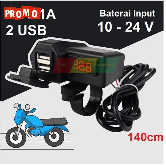Charger Hp Sepeda Motor Motorcycle Digital Voltmeter 2 Usb Universal - Ftid627