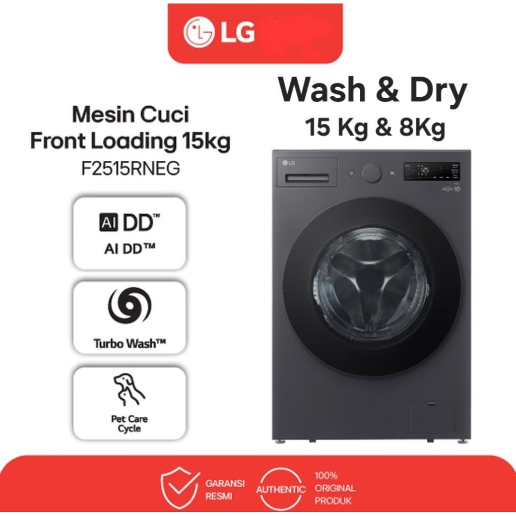 Mesin cuci LG front Loading 15 kg Dryer 8 kg LG F2515RNEG1 F2515 LG mesin cuci 15kg Wash and Dry