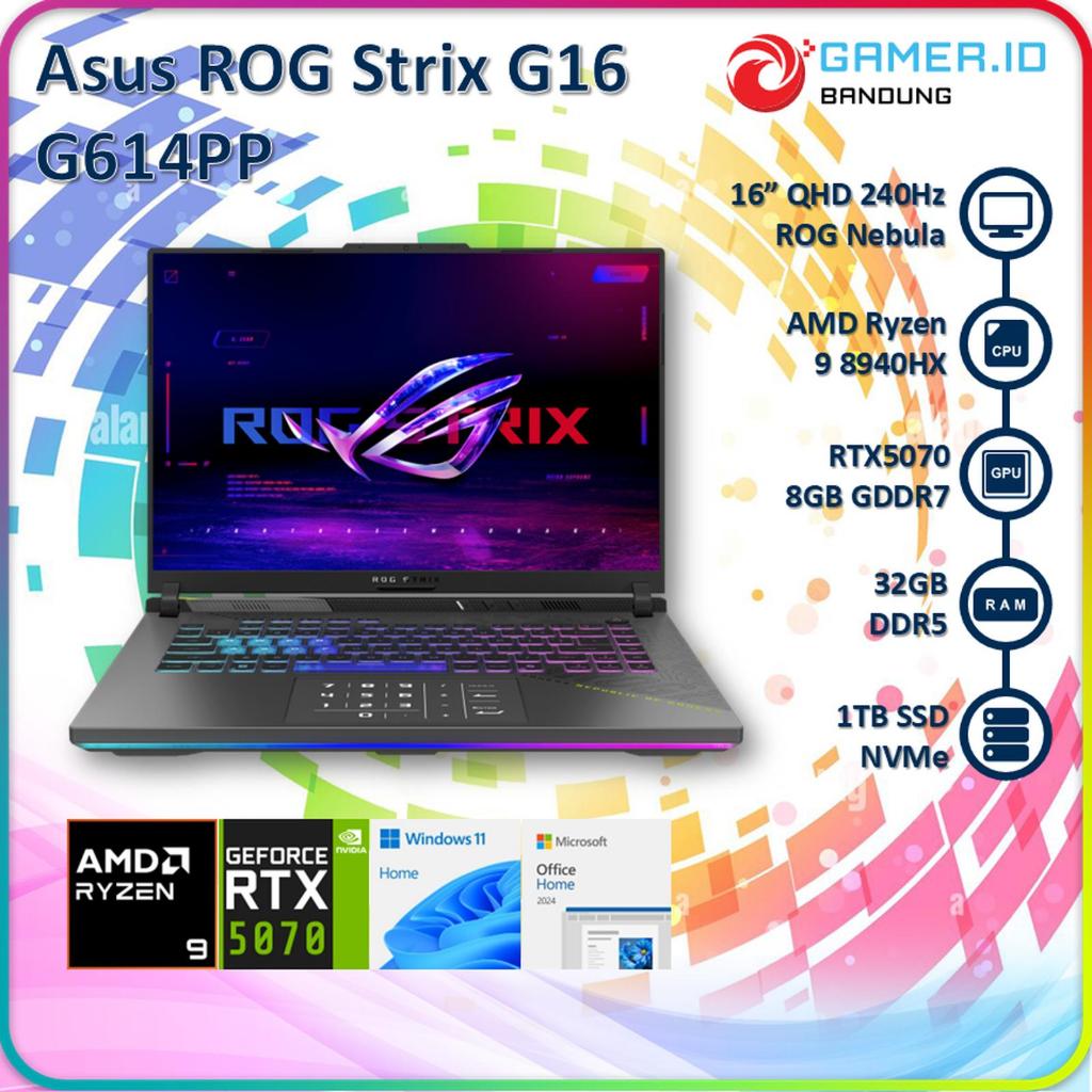ASUS ROG STRIX G16 G614PP RYZEN 9 8940HX RTX5070 32GB 1TB 16" QHD 240HZ ROG NEBULA DISPLAY