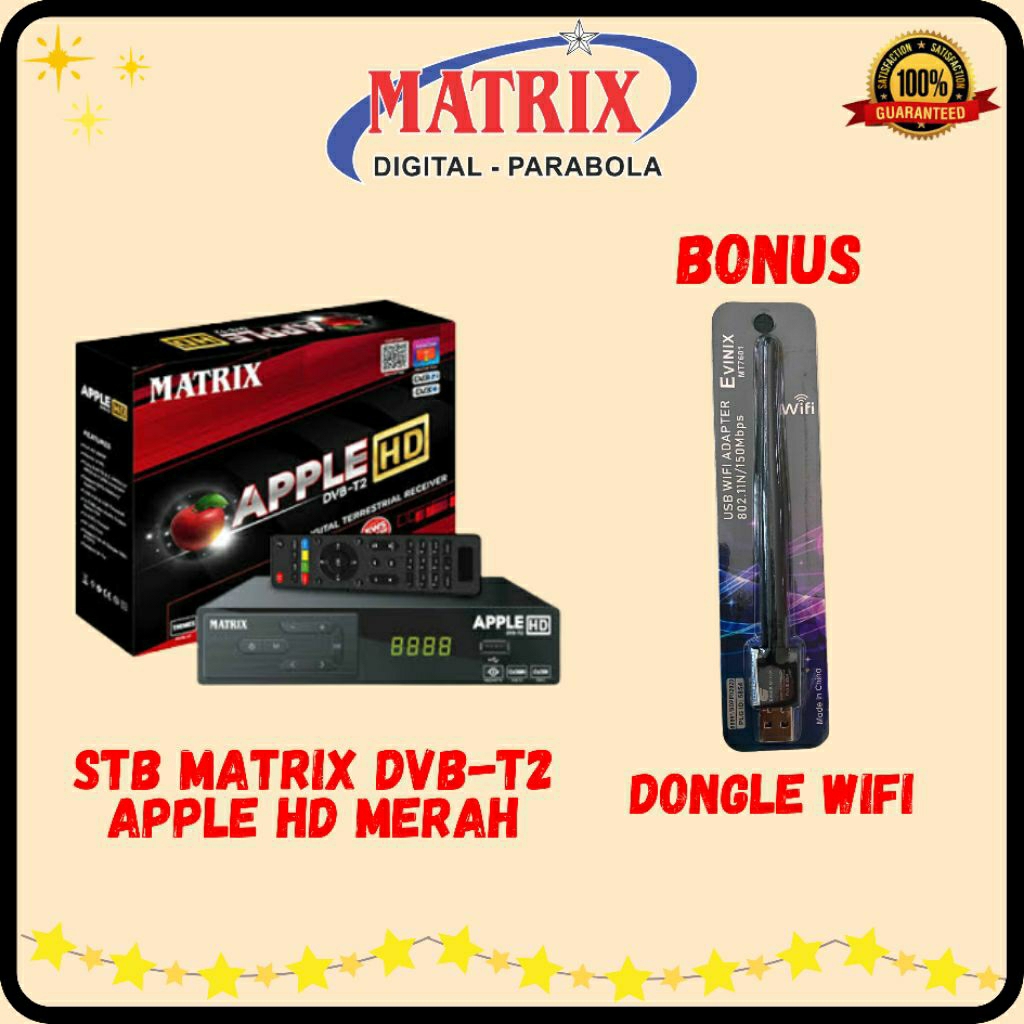 STB Matrix Apple Merah Set Top Box DVB T2 Anten Digital + Dongle Wifi Matrix Apple DVB T2