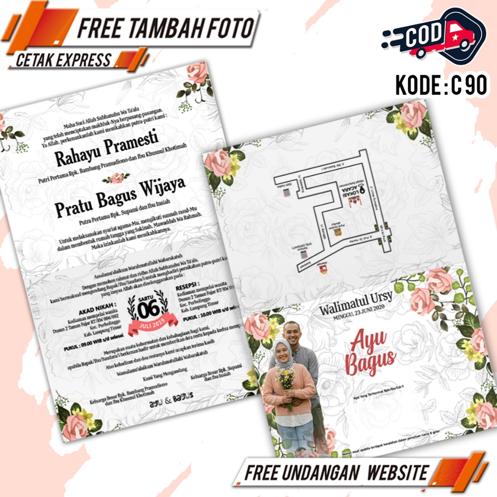 Undangan Pernikahan Murah Express Walimatul Ursy Aqiqah Khitan Desain Custom Foto Orang Tua Premium 