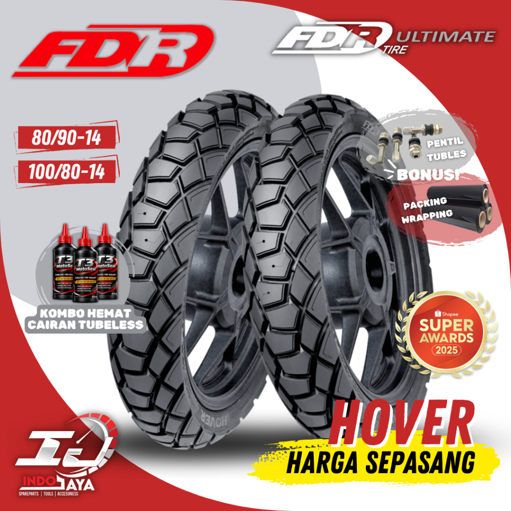 [HARGA SEPASANG] BAN LUAR TUBELESS FDR HOVER RING 14 ( 80/90-14 & 100/80-14 ) TUBLES / BAN MOTOR MAT