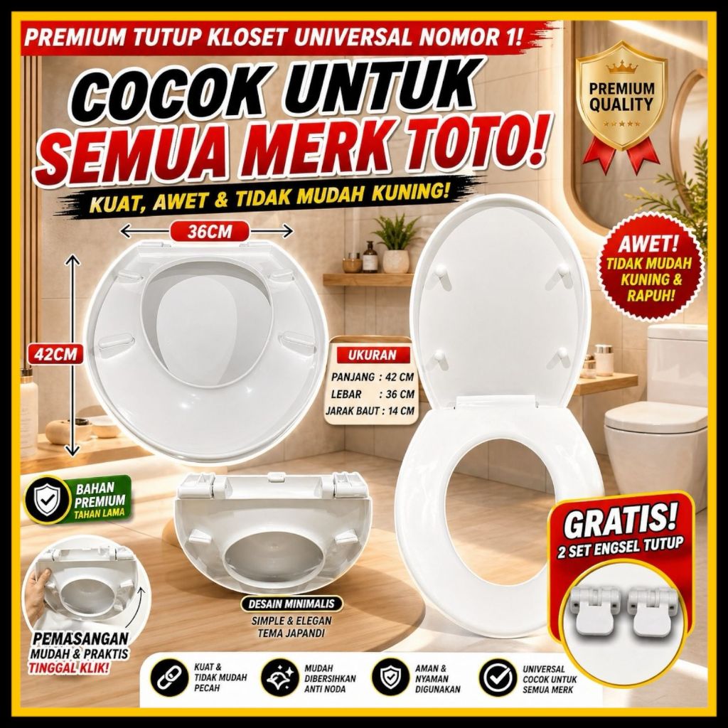 COCOK UNTUK TOTO Tutup Kloset Duduk WC Universal 42x36cm Cocok Untuk Toto Cover Toilet Seat Kamar Ma