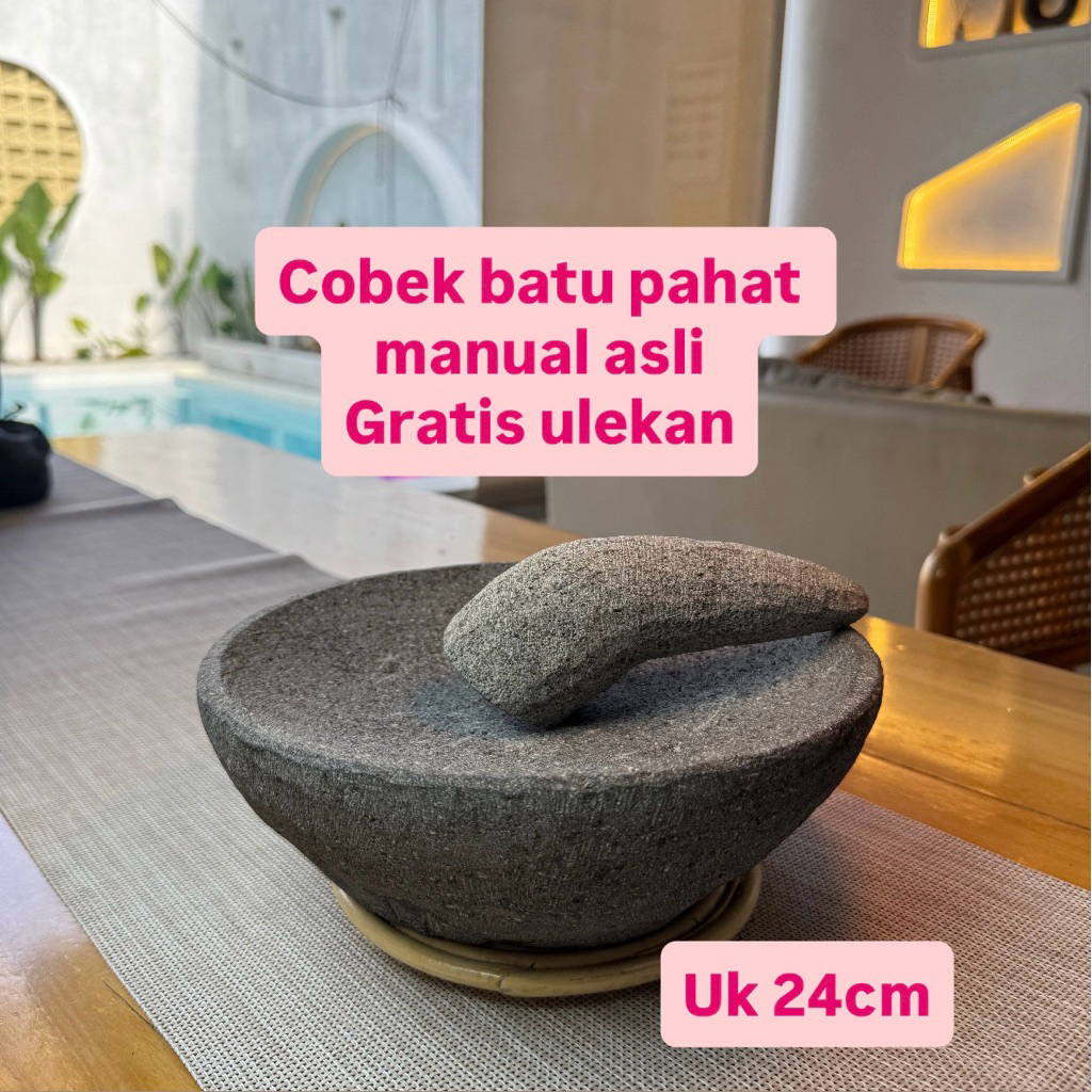 COBEK BATU ASLI uk 24cm - Coet Batu Kali - Cobek Sambal batu