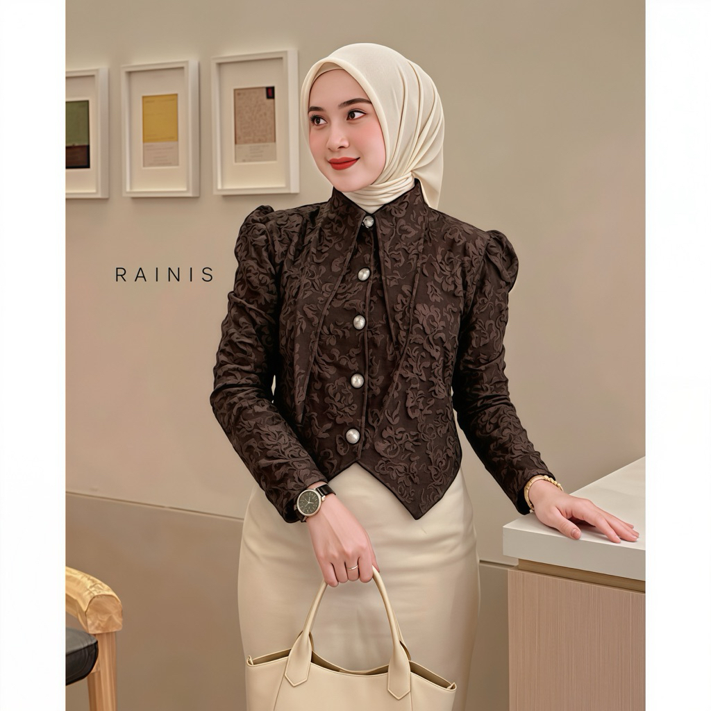 Flower Blouse Long Sleeve - Blazer Wanita Korean Look - Atasan Wanita Kondangan Bussines Casual Tren