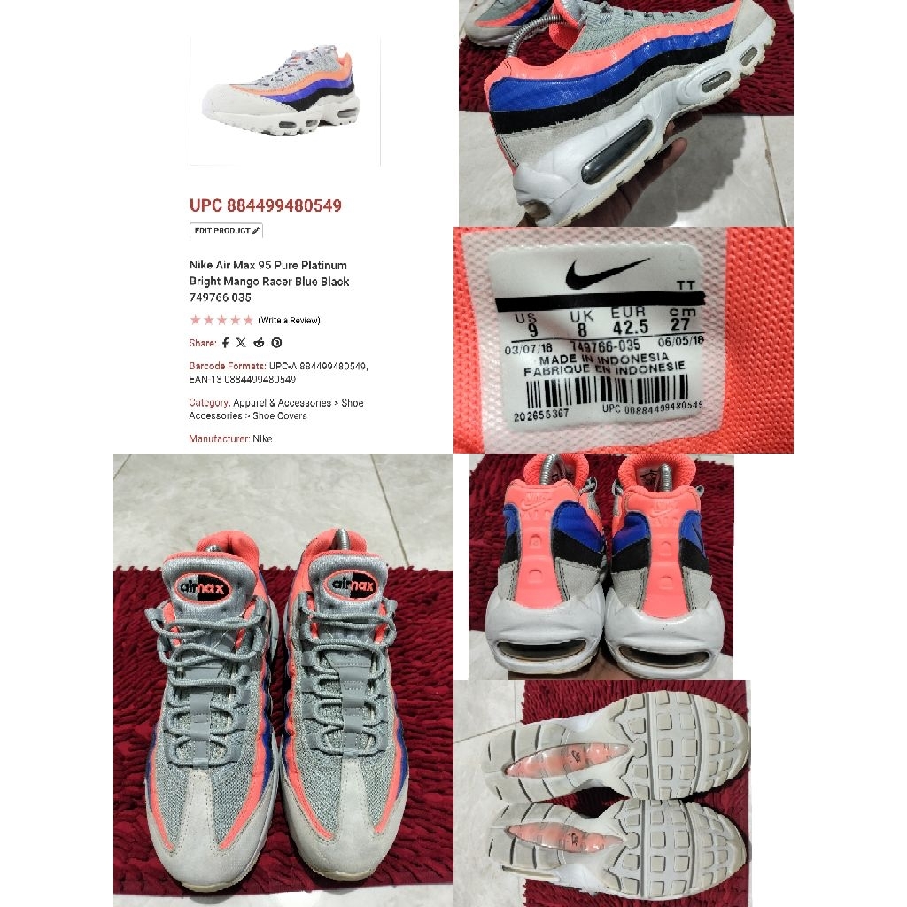 Sepatu Preloved Second Original Nike Airmax AM 95 Size 42