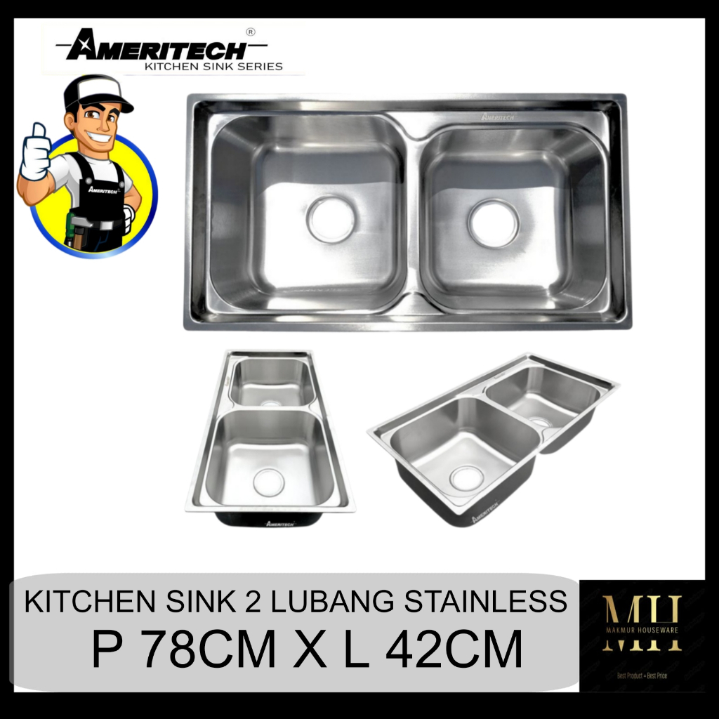 SINK WASTAFEL CUCI PIRING 2 LUBANG STAINLESS TEBAL / BAK CUCI PIRING 2 LUBANG STAINLESS TEBAL