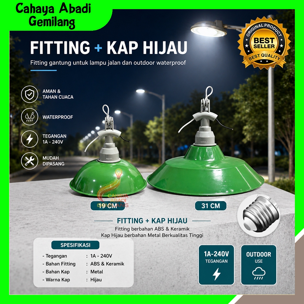Kap Hijau / Kap Ijo / Kap Hijau 31Cm / Lampu Jalan Outdoor Industri / Kap Ijo Gantung WD E27 / Kap L