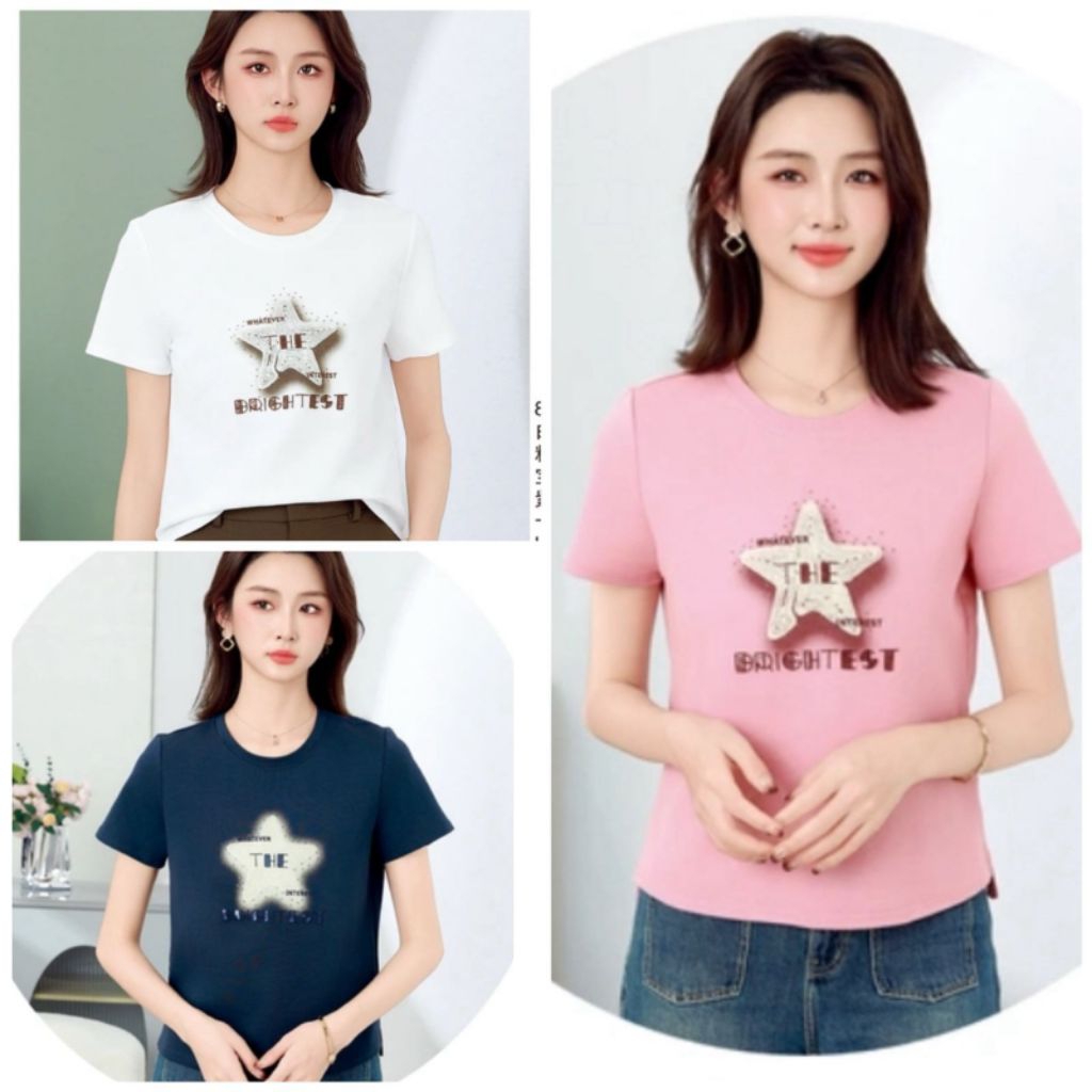 [ LadollyFashion ] - Kaos Bintang Wanita Premium YiZiJiao Stretch Import