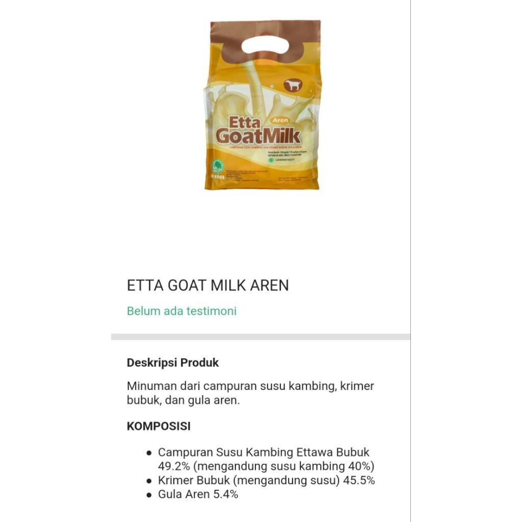 susu kambing ETTA GOAT MILK rasa gula aren