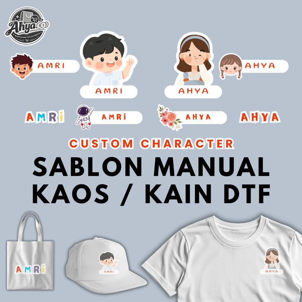 SABLON DTF CUSTOM NAMA & KARAKTER SIAP TEMPEL - Stiker Kaos Setrika Sendiri Iron On Label Label Nama