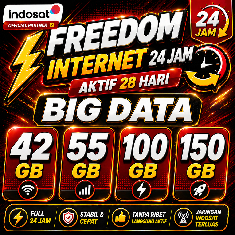 INDOSAT FREEDOM BIG MURAH RESMI | KOUTA DARI 42GB SAMPAI 150GB 28 HARI | PROSES CEPAT 1 - 5 MENIT