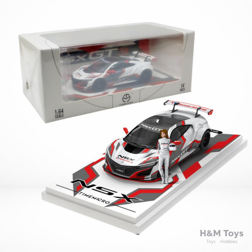 Time Micro Honda NSX-GT3 Red & White with Figure - Diecast Premium 1:64 Time Micro NSX