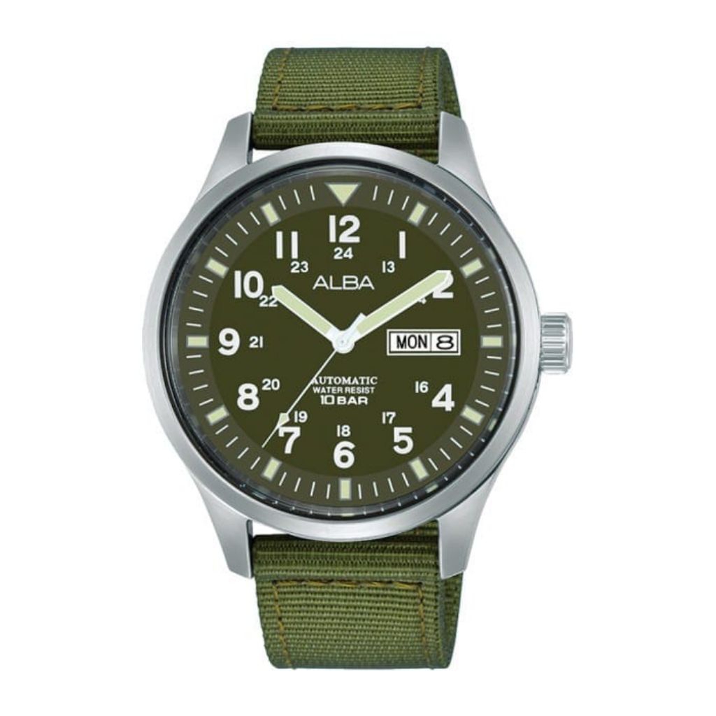 Jam Tanga Pria ALBA Mechanical AL4217X1 al4217 Field Military Automatic Green Dial Original
