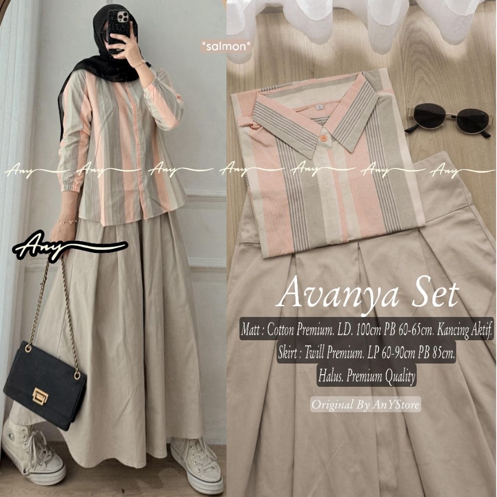 Frizka avanya one set rok jeans by A.N.Y midi striped dress one set wanita kekinian rok panjang jean