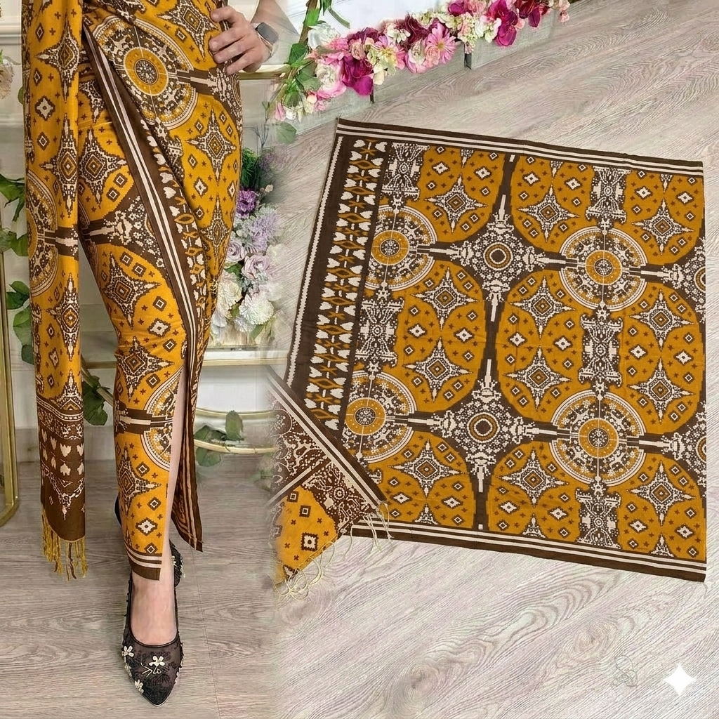 Klambi Bali - Kamen Motif Gringsing Tenganan Kamen Sutra Paris Set Selendang