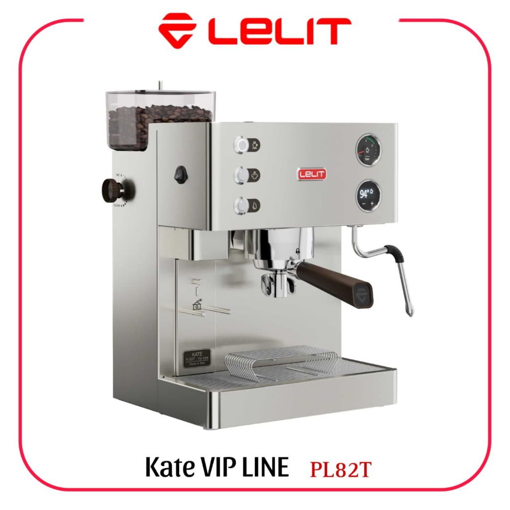 Lelit Kate VIP LINE Coffee Machine with Grinder, Bean Hopper & LCD , PL82T