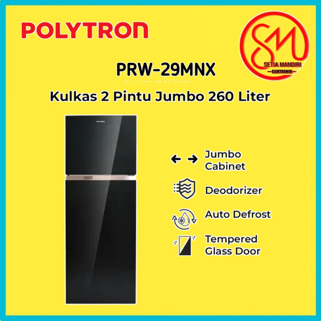 POLYTRON Kulkas 2 Pintu Polytron Belleza Jumbo 220/240/260 Litter PRW23MNX | PRW25MNX | PRW29MNX