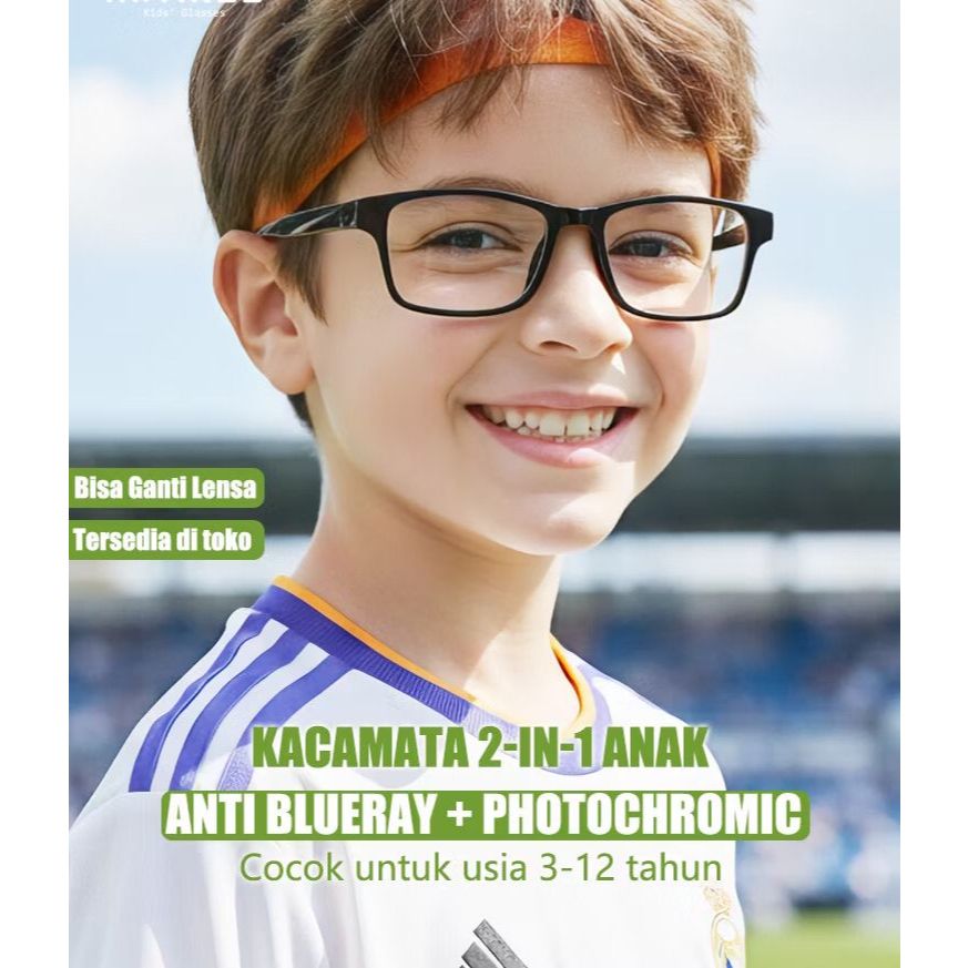 Kacamata Anak Photochromic Anti Radiasi Persegi Kids Kacamata Minus Frame laki laki Sport
