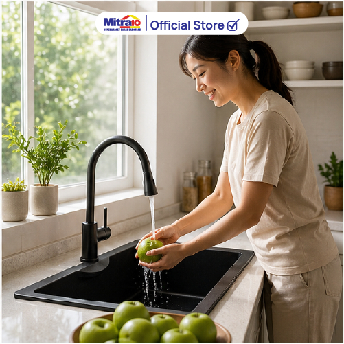 Wastafel Granite Zehn+ 1 Kolom Hitam 58x45x21cm Bak Cuci Piring 8358 HB104 - Single Sink Black [INCL