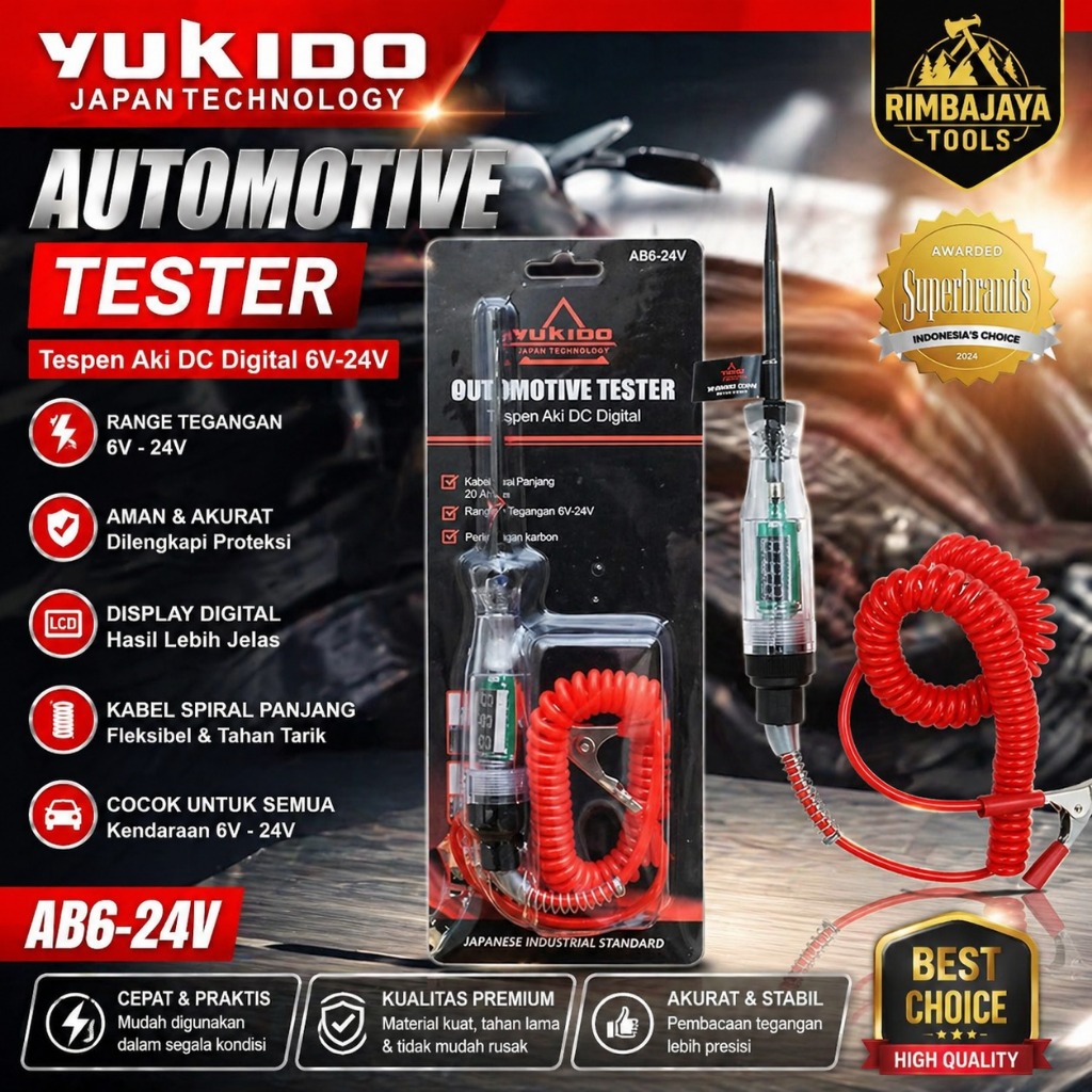 YUKIDO Obeng Tes Pen DC Display Digital Tespen Untuk Mobil Motor Accu Baterai