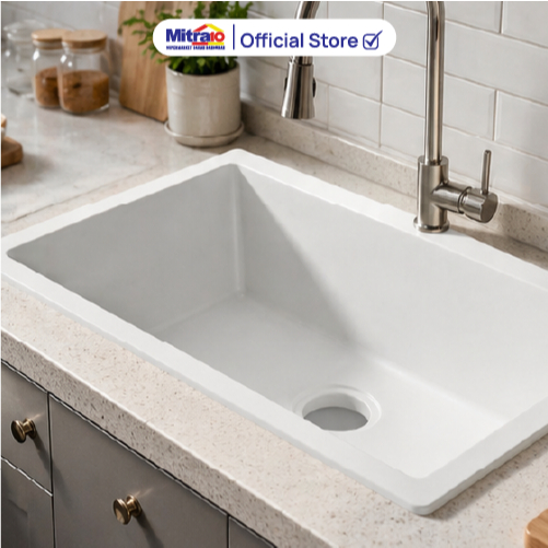 Sink Wastafel Granite Jumbo Zehn+ 1 Kolom Putih 76x44x22cm Bak Cuci Piring M7644 - Granite Sink Whit