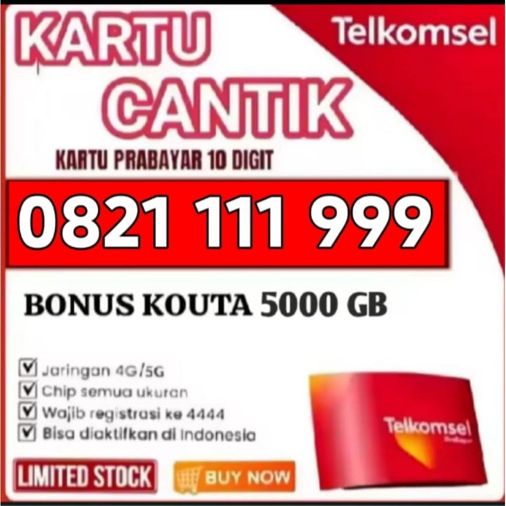 KARTU perdana Telkomsel 10 digit cantik bonus kuota internet 5000GB bisa langsung digunakan