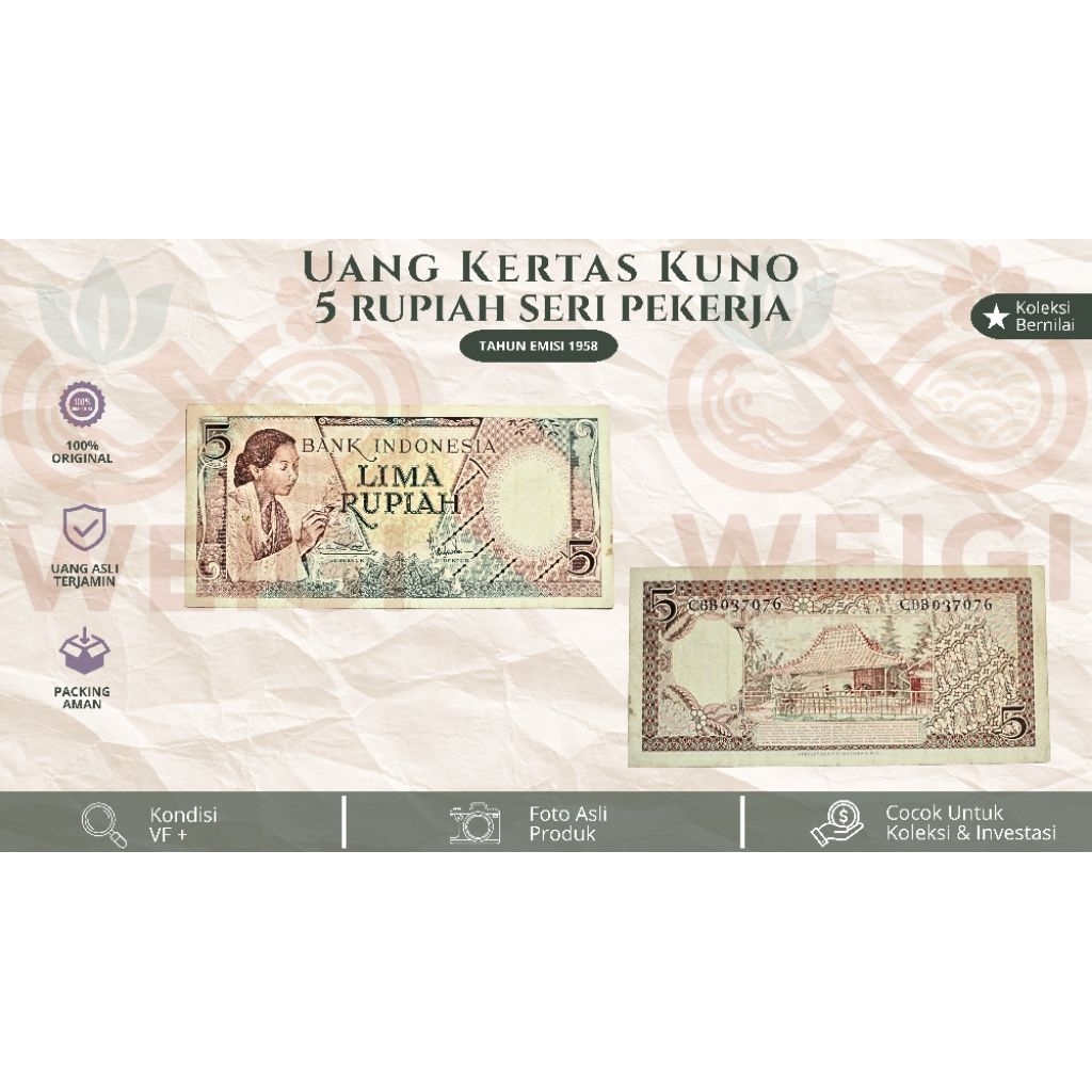 Uang Kertas Kuno Indonesia Seri Pekerja Emisi 1958 - Koleksi Numismatik