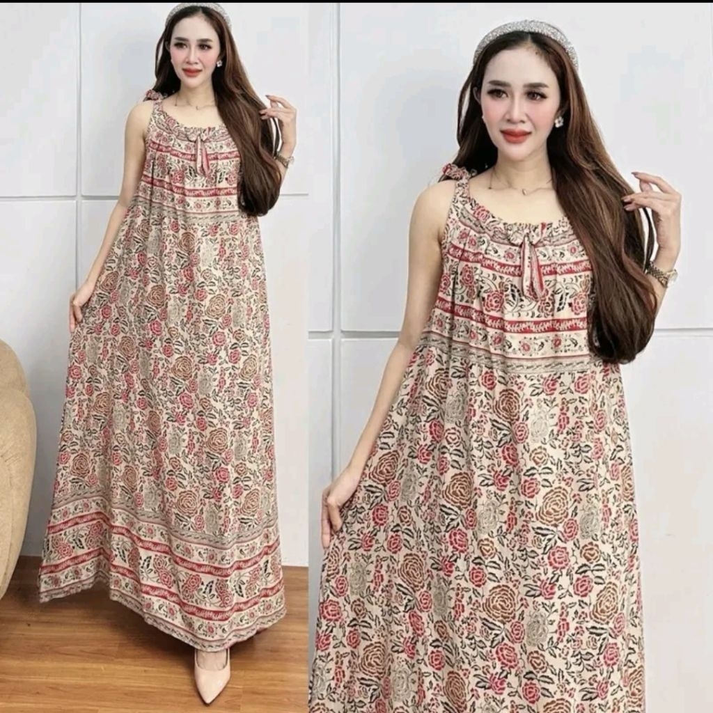 Daster Yukensi Tali Bahu Jumbo LD 130 Dress Panjang Rumahan Terbaru Bahan Rayon Adem