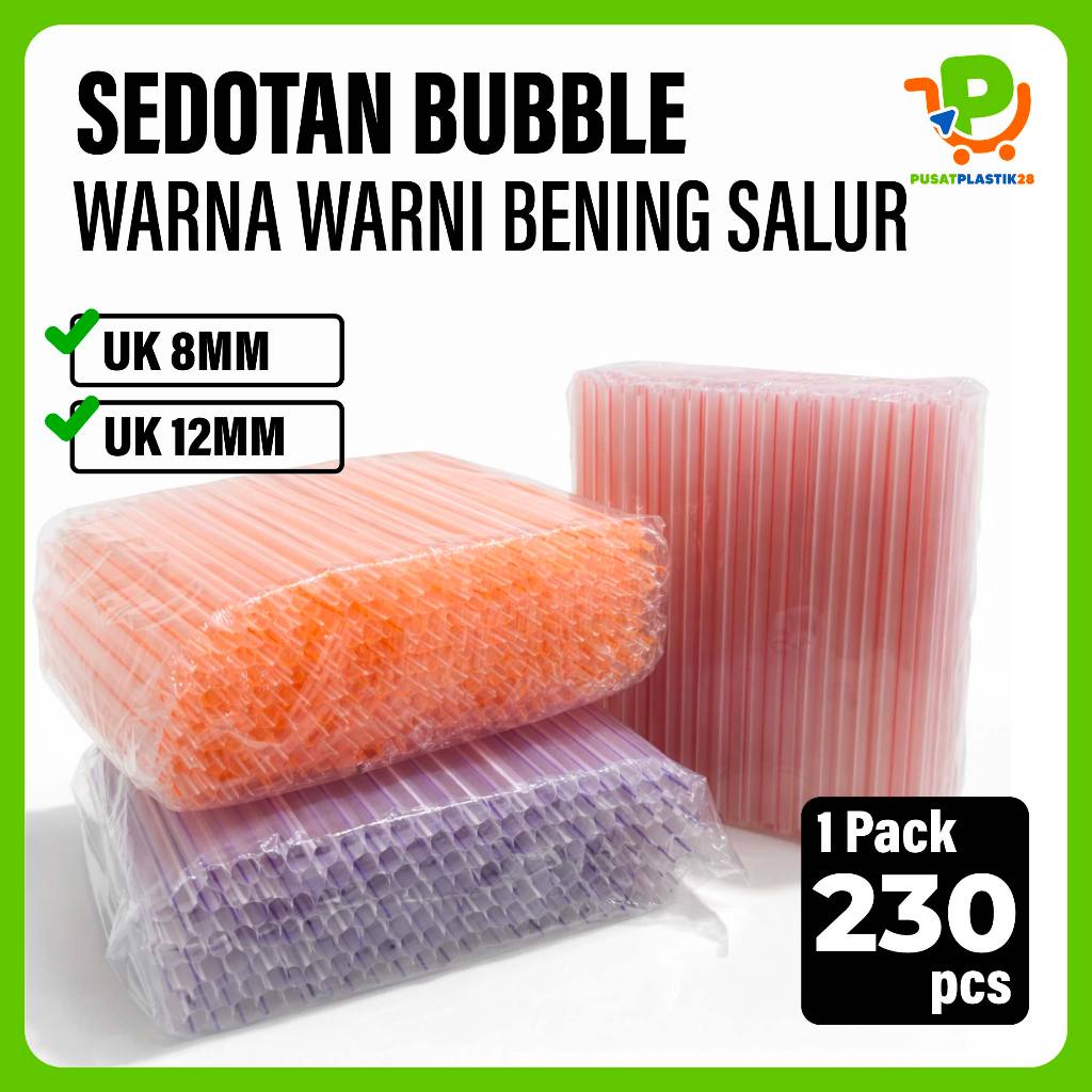 SEDOTAN BUBBLE BOBA SALUR BENING WARNA WARNI 8MM 12MM / Sedotan Plastik BOBA Lancip / Sedotan Bubble