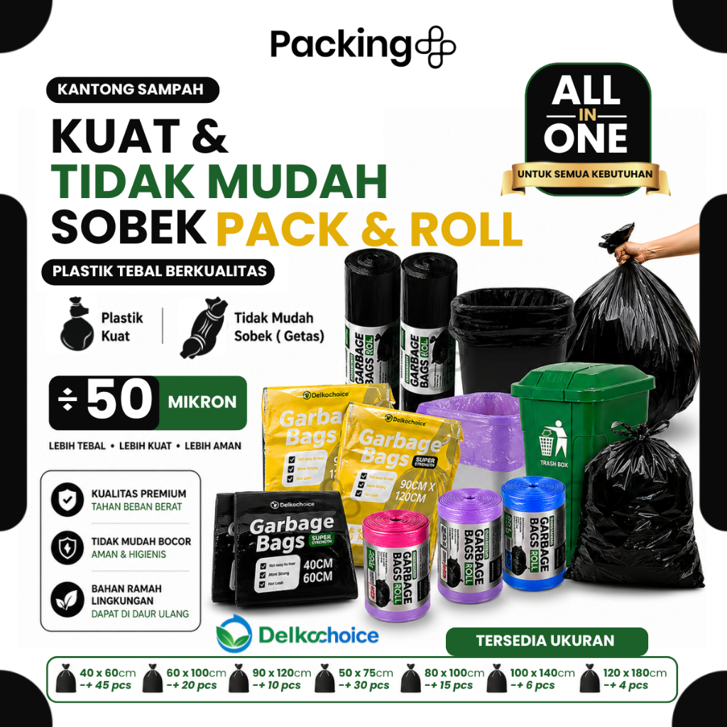 Plastic Trash Bag / Kantong Plastik Sampah Roll dan Pack / Garbage Bags / Kresek Tebal Delkochoice