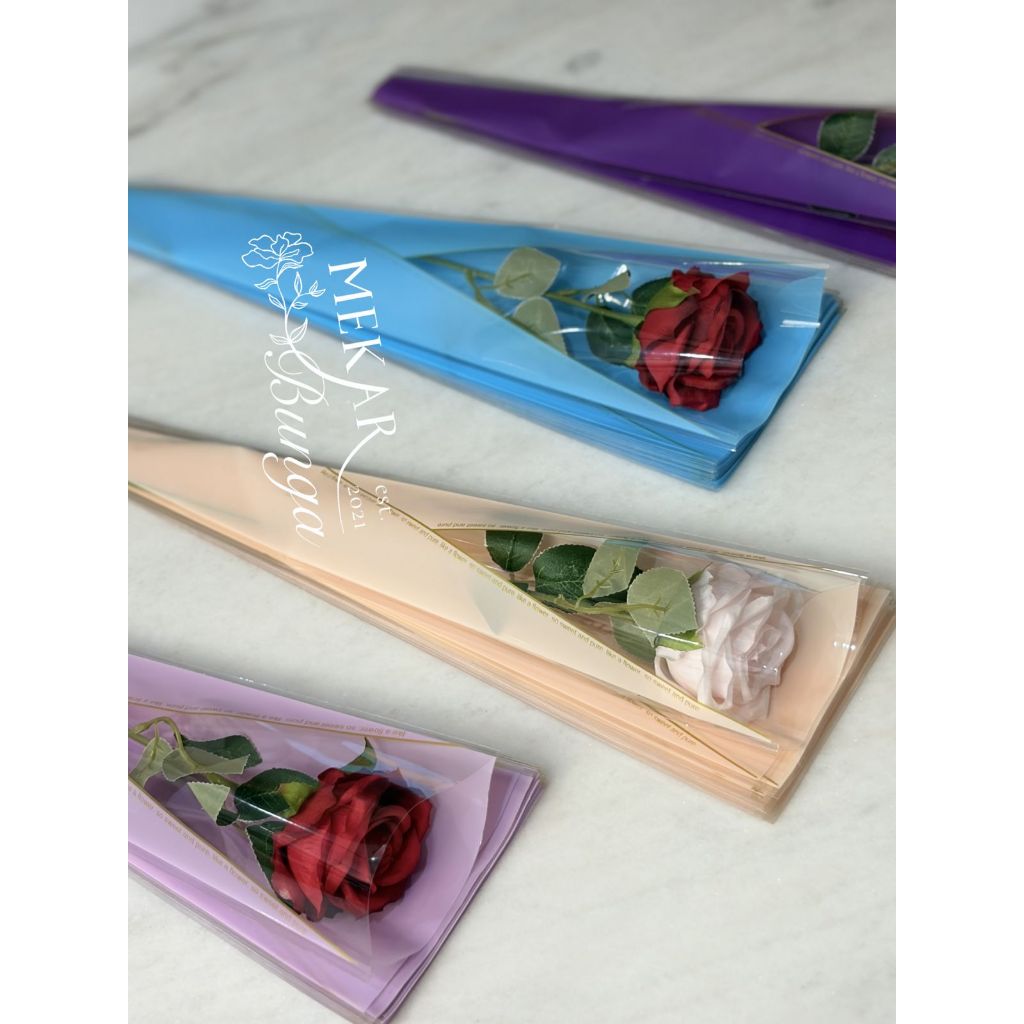 (KF 33) - (50pc) Plastik Mawar / Rose 1 Tangkai Single Flower Plastic Sleeves Kantong Bunga Gold Tri