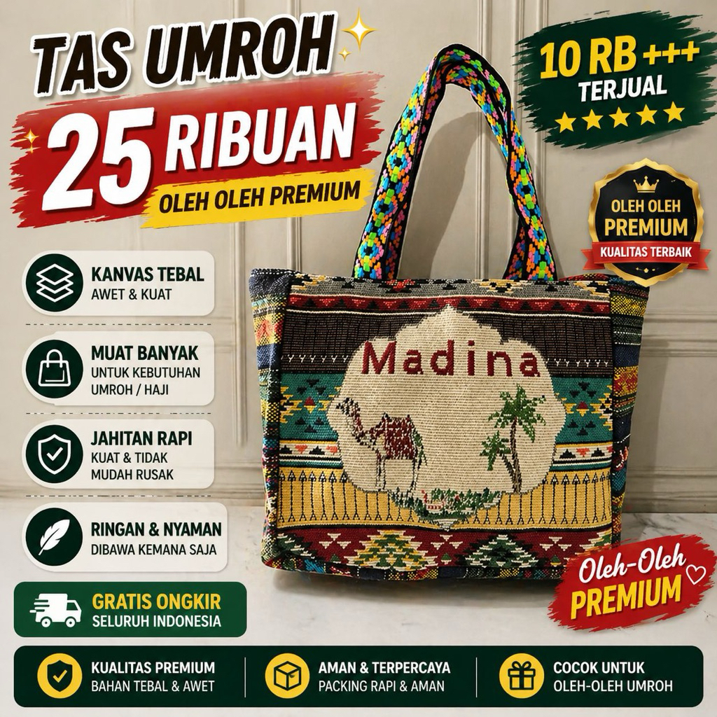 Tas Umroh Kanvas Tebal Premium – Oleh Oleh Haji umroh Makkah Madinah - oleh oleh Eksklusif handbag e