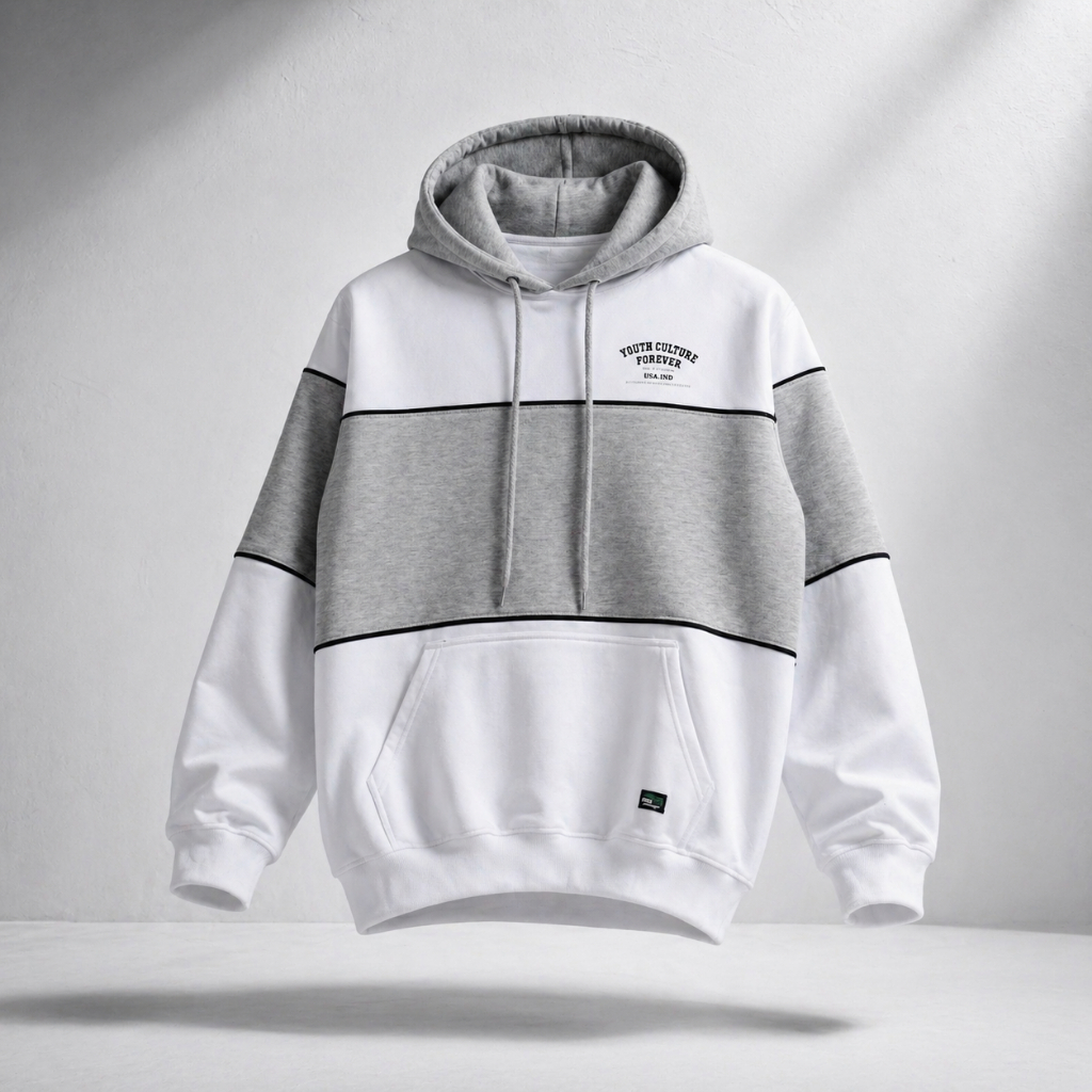 Nsa Ind Hoodie Two Colour Strip White Block pria wanita