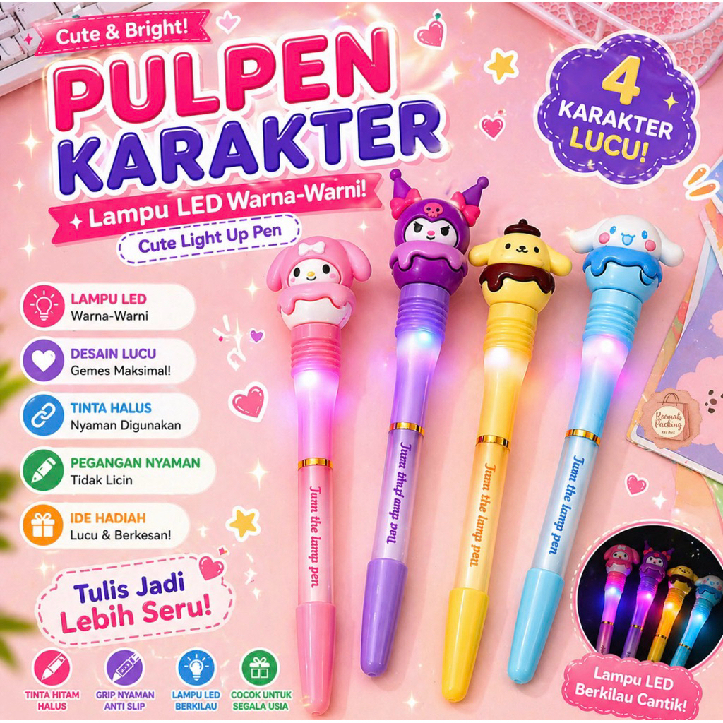 Pulpen lucu karakter sanlio bentuk lampu/ cute pen gel/ pulpen lucu estetik tinta warna hitam