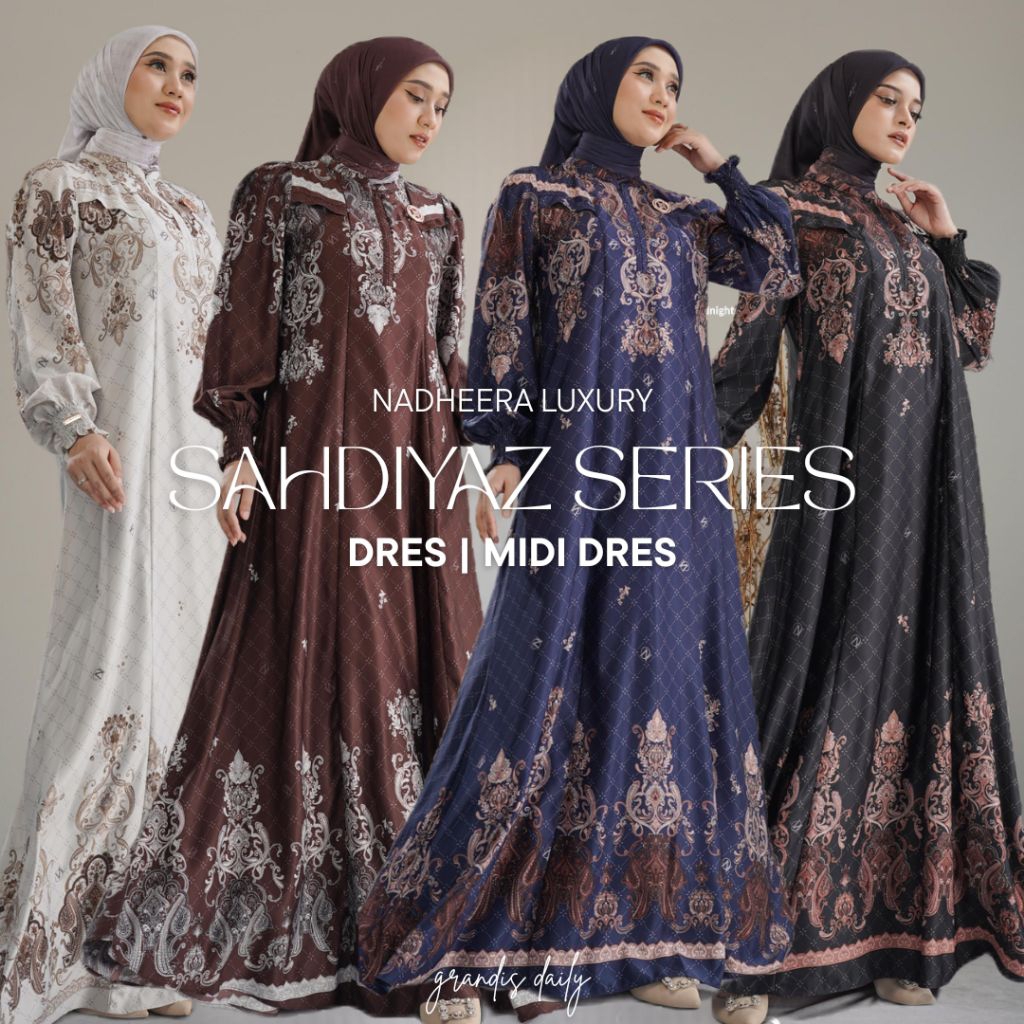 SAHDIYAZ SERIES DRES MIDI DRES NADHEERA LUXURY DRES MEWAH ANTI LECEK SILK ROBERIA PREMIUM DRES MOTIF