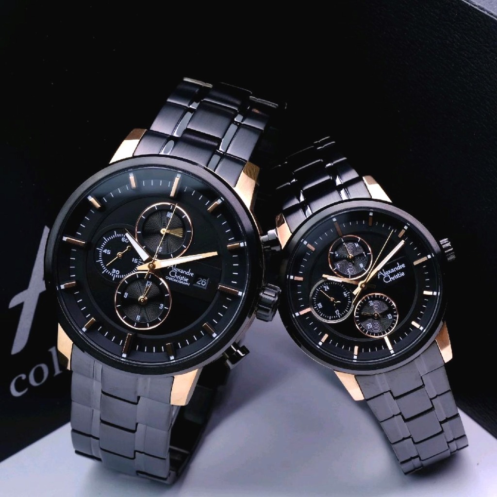 JAM TANGAN COUPLE ALEXANDRE CHRISTIE AC 6323 AC6323 BLACK ROSEGOLD ORIGINAL