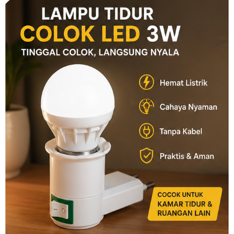 Lampu Tidur Colok LED 3W – Tinggal Colok Langsung Nyala