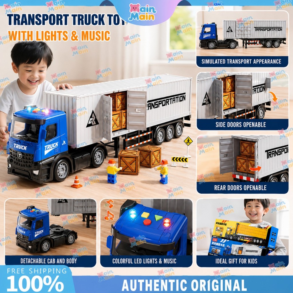 MainMain 37M Truk Container Lampu Suara Alloy Car Mainan Anak Pintu Bisa Dibuka Mobil Truk Kontainer