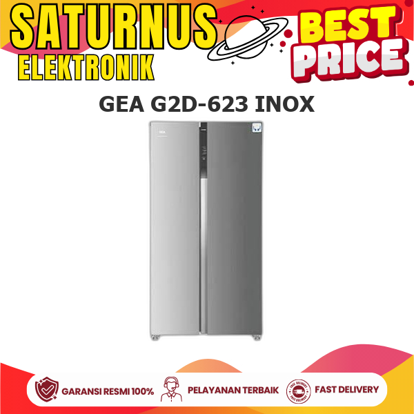 GEA G2D-623 INOX KULKAS SIDE BY SIDE Stainless Steel Silver 625Liter LCD Display Panel dan Touchscre