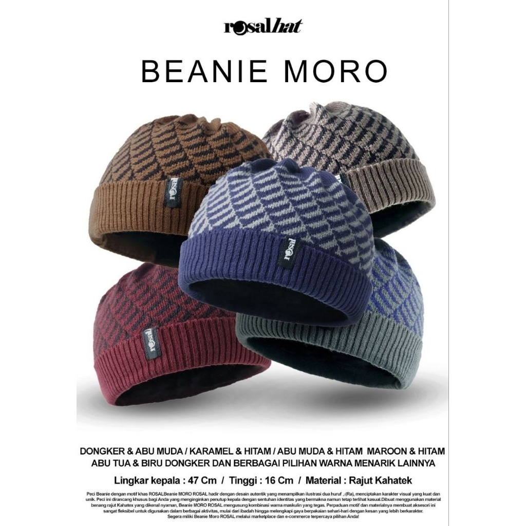 Topi Kupluk Sholat Beanie Moro Rosal Beaniehat Allsize Dewasa